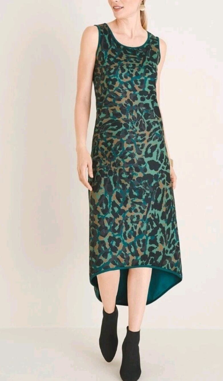 Chico's Size 3 Ponte Dress Womens XL Animal Print High Low Summer Career EUC